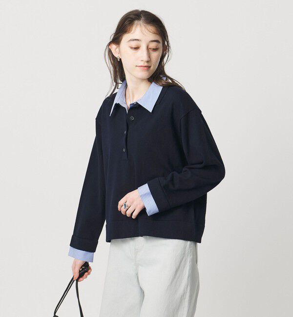 UNITED ARROWS「4WAY シャツコンビ ポロニット ‐ウォッシャブル‐」|ニット・セーター|NAVY