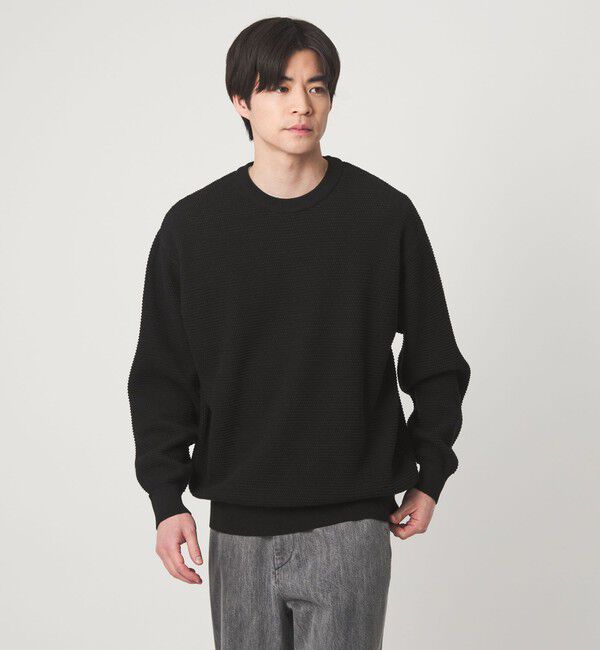 UNITED ARROWS green label relaxing「コットン リバー カノコ クルーネック ニット」|ニット・セーター|BLACK