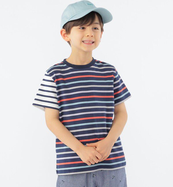 SHIPS KIDS「SHIPS KIDS:100～130cm / オーガニック コットン ボーダー TEE」|Tシャツ・カットソー|ネイビー
