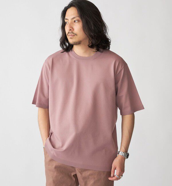 SHIPS「SHIPS:〈 洗濯機可能〉18ゲージ ポリエステル ライト リラックス ニット Tシャツ」|Tシャツ・カットソー|スモークピンク