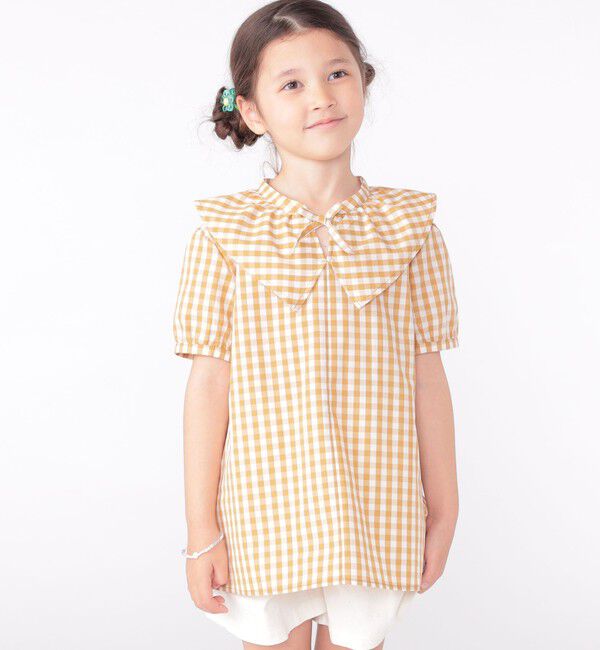 SHIPS KIDS「SHIPS KIDS:100～130cm / ギンガムチェック 半袖 ブラウス」|シャツ・ブラウス|ベージュ系