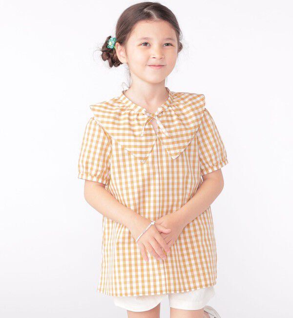SHIPS KIDS「SHIPS KIDS:100～130cm / ギンガムチェック 半袖 ブラウス」|シャツ・ブラウス|