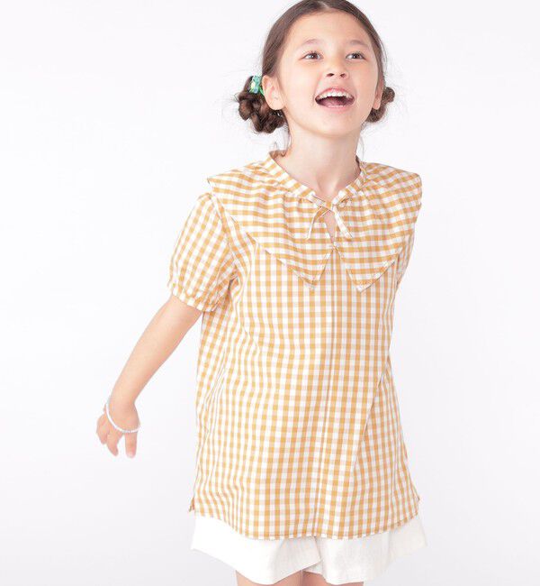 SHIPS KIDS「SHIPS KIDS:100～130cm / ギンガムチェック 半袖 ブラウス」|シャツ・ブラウス|