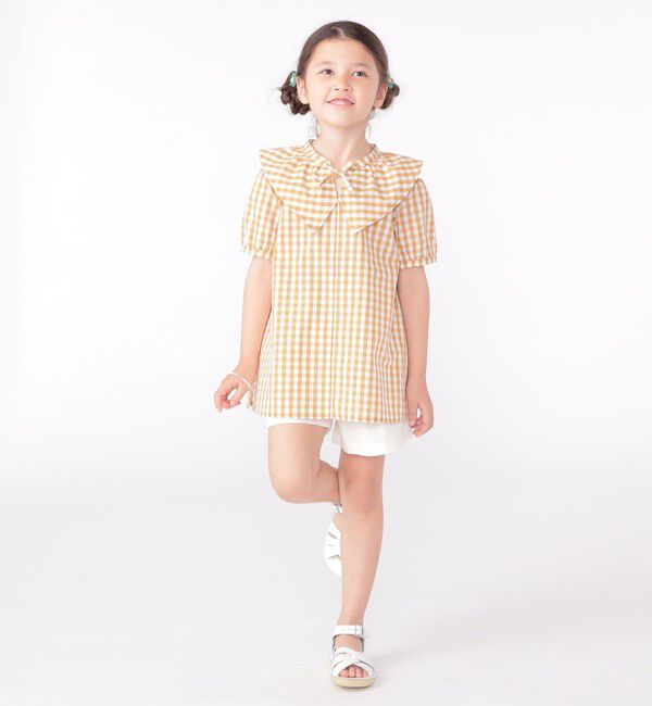 SHIPS KIDS「SHIPS KIDS:100～130cm / ギンガムチェック 半袖 ブラウス」|シャツ・ブラウス|