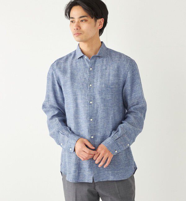 SHIPS Colors 「SHIPS Colors:〈洗濯機可能〉リネン セミワイドカラー シャツ」|シャツ・ブラウス|ネイビー