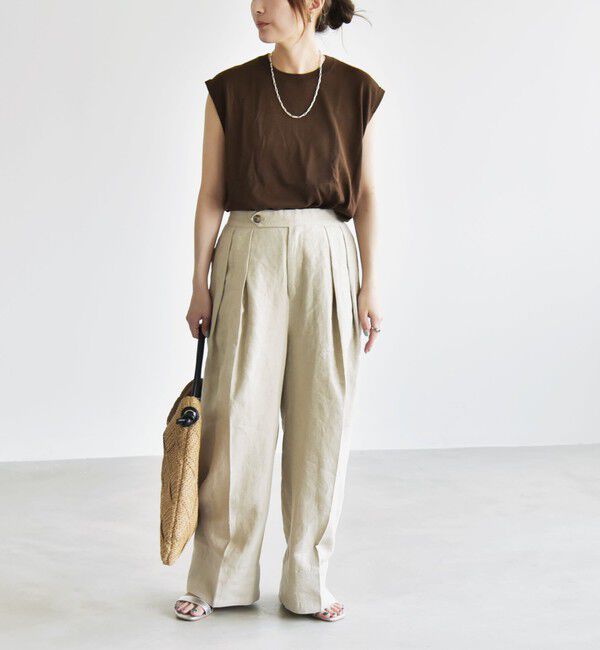 quaranciel「quaranciel:〈洗濯機可能〉ヨーロピアンフラックス リネン タック ワイド パンツ」|その他|