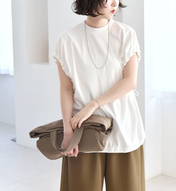 quaranciel「quaranciel:〈接触冷感/汗染み防止加工/洗濯機可能〉ドロスト ギャザー チュニック TEE」|Tシャツ・カットソー|