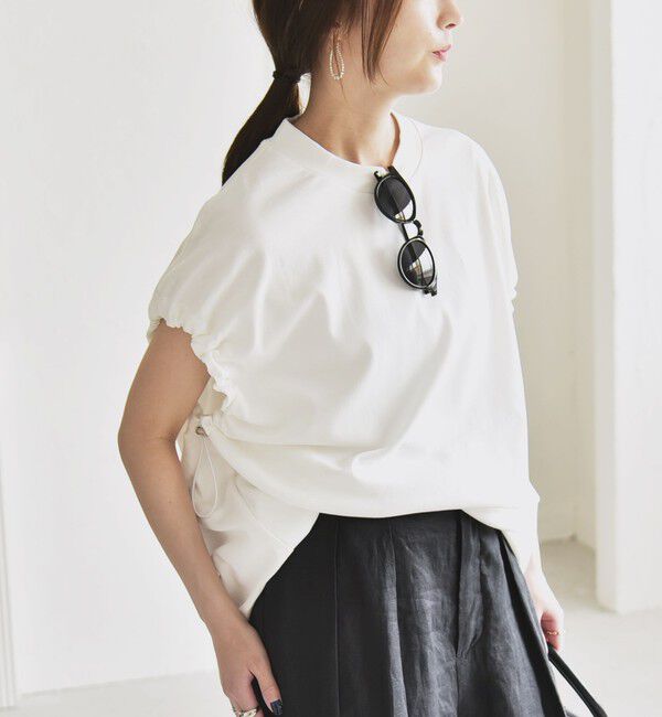 quaranciel「quaranciel:〈接触冷感/汗染み防止加工/洗濯機可能〉ドロスト ギャザー チュニック TEE」|Tシャツ・カットソー|