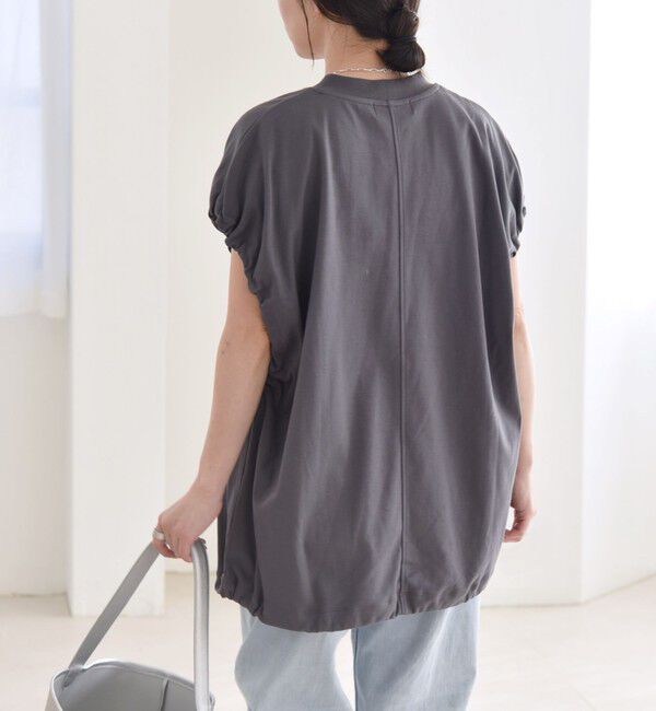 quaranciel「quaranciel:〈接触冷感/汗染み防止加工/洗濯機可能〉ドロスト ギャザー チュニック TEE」|Tシャツ・カットソー|