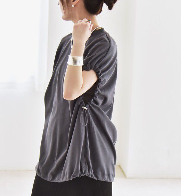 quaranciel「quaranciel:〈接触冷感/汗染み防止加工/洗濯機可能〉ドロスト ギャザー チュニック TEE」|Tシャツ・カットソー|