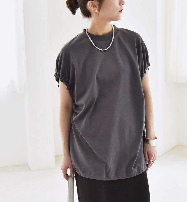 quaranciel「quaranciel:〈接触冷感/汗染み防止加工/洗濯機可能〉ドロスト ギャザー チュニック TEE」|Tシャツ・カットソー|