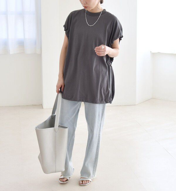 quaranciel「quaranciel:〈接触冷感/汗染み防止加工/洗濯機可能〉ドロスト ギャザー チュニック TEE」|Tシャツ・カットソー|