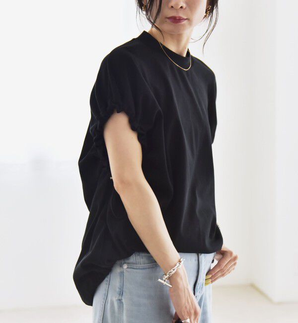 quaranciel「quaranciel:〈接触冷感/汗染み防止加工/洗濯機可能〉ドロスト ギャザー チュニック TEE」|Tシャツ・カットソー|