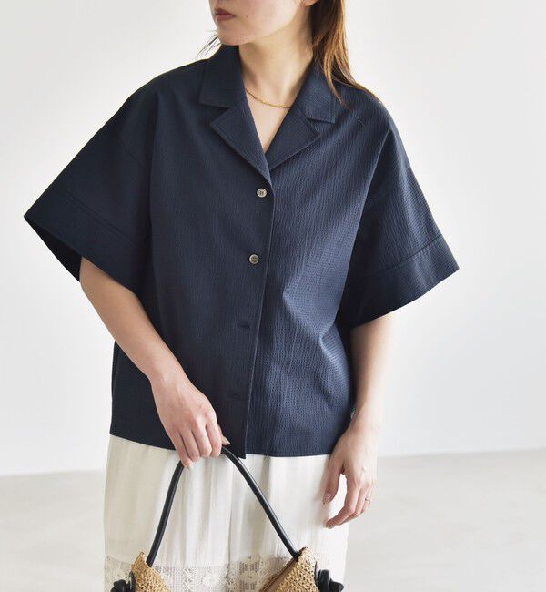 quaranciel「quaranciel:〈洗濯機可能〉ミニサッカー ハーフスリーブ 開襟 シャツ」|シャツ・ブラウス|