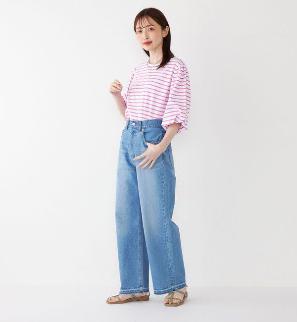 SHIPS Colors 「SHIPS Colors:〈洗濯機可能〉カラー ボーダー ギャザー スリーブ プルオーバー」|Tシャツ・カットソー|