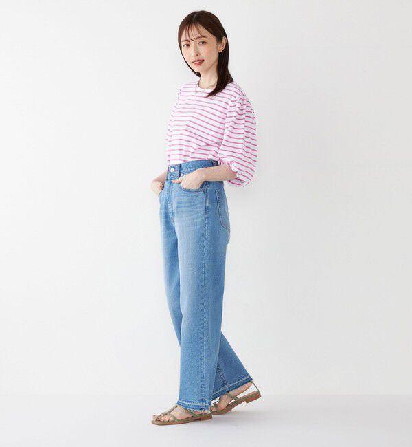 SHIPS Colors 「SHIPS Colors:〈洗濯機可能〉カラー ボーダー ギャザー スリーブ プルオーバー」|Tシャツ・カットソー|