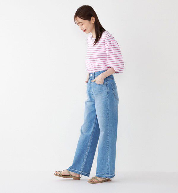 SHIPS Colors 「SHIPS Colors:〈洗濯機可能〉カラー ボーダー ギャザー スリーブ プルオーバー」|Tシャツ・カットソー|