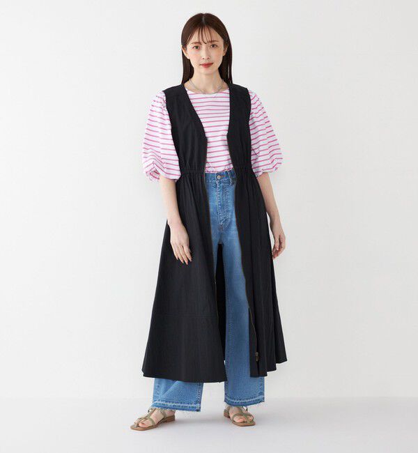 SHIPS Colors 「SHIPS Colors:〈洗濯機可能〉カラー ボーダー ギャザー スリーブ プルオーバー」|Tシャツ・カットソー|