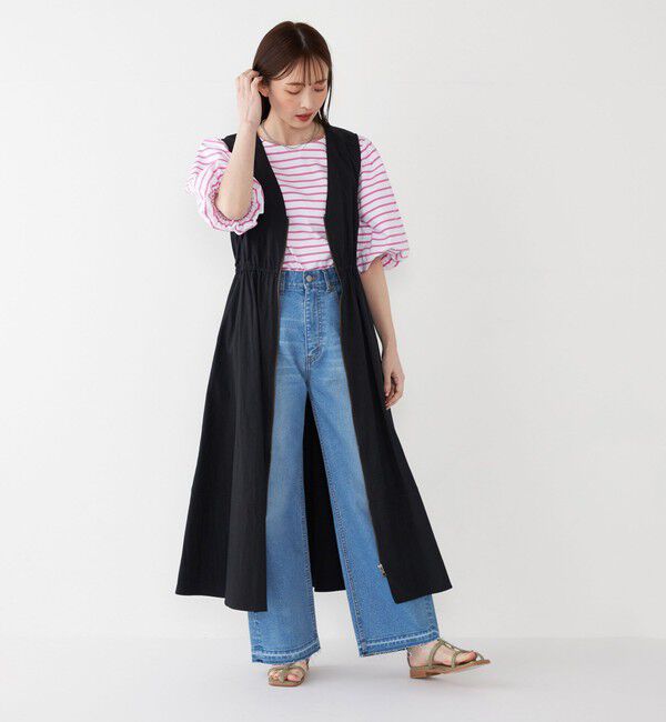 SHIPS Colors 「SHIPS Colors:〈洗濯機可能〉カラー ボーダー ギャザー スリーブ プルオーバー」|Tシャツ・カットソー|