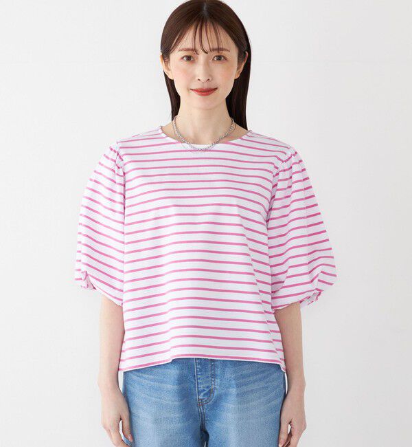 SHIPS Colors 「SHIPS Colors:〈洗濯機可能〉カラー ボーダー ギャザー スリーブ プルオーバー」|Tシャツ・カットソー|