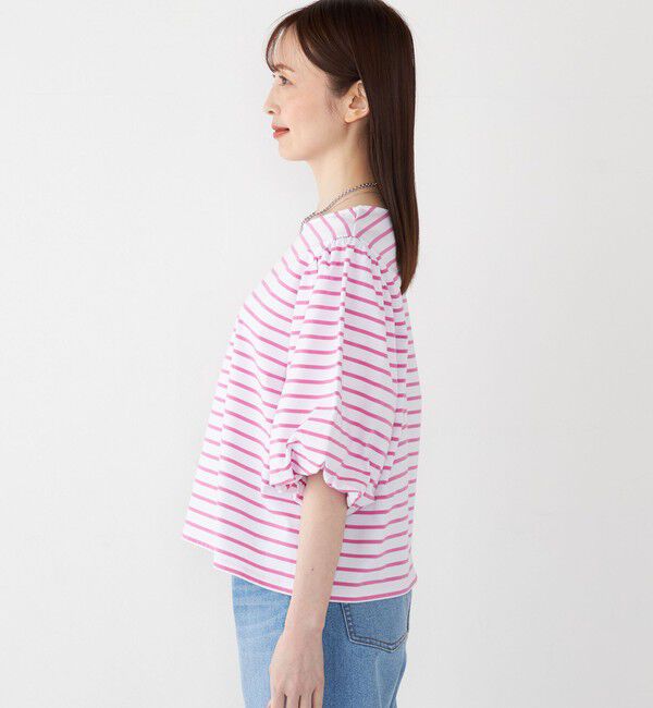 SHIPS Colors 「SHIPS Colors:〈洗濯機可能〉カラー ボーダー ギャザー スリーブ プルオーバー」|Tシャツ・カットソー|