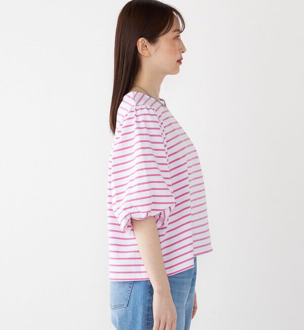 SHIPS Colors 「SHIPS Colors:〈洗濯機可能〉カラー ボーダー ギャザー スリーブ プルオーバー」|Tシャツ・カットソー|