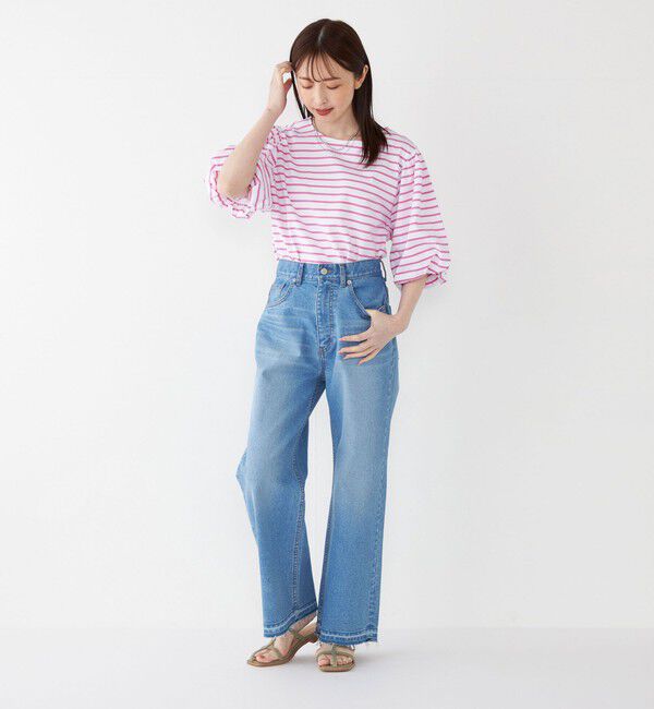 SHIPS Colors 「SHIPS Colors:〈洗濯機可能〉カラー ボーダー ギャザー スリーブ プルオーバー」|Tシャツ・カットソー|