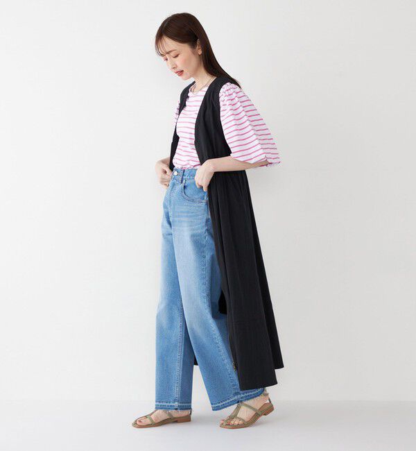 SHIPS Colors 「SHIPS Colors:〈洗濯機可能〉カラー ボーダー ギャザー スリーブ プルオーバー」|Tシャツ・カットソー|