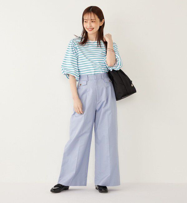 SHIPS Colors 「SHIPS Colors:〈洗濯機可能〉カラー ボーダー ギャザー スリーブ プルオーバー」|Tシャツ・カットソー|