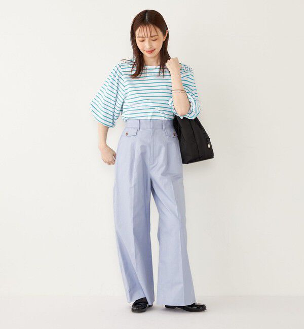 SHIPS Colors 「SHIPS Colors:〈洗濯機可能〉カラー ボーダー ギャザー スリーブ プルオーバー」|Tシャツ・カットソー|