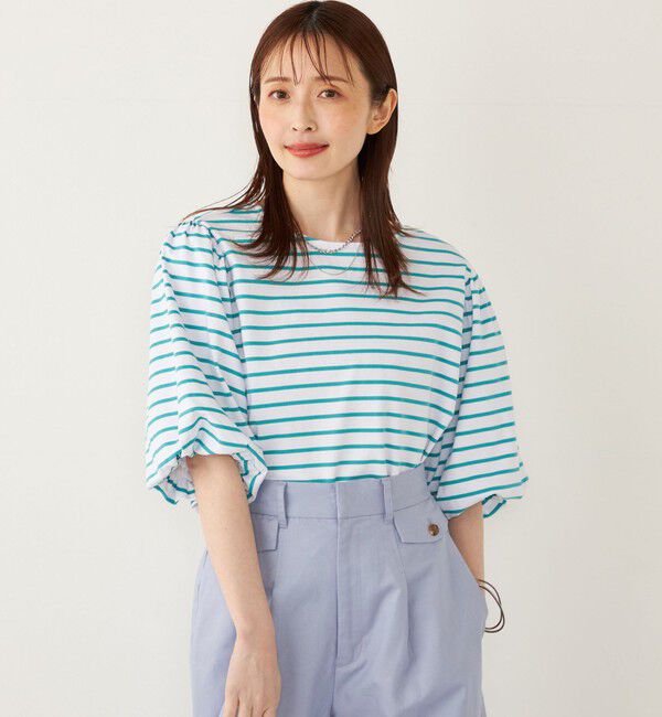 SHIPS Colors 「SHIPS Colors:〈洗濯機可能〉カラー ボーダー ギャザー スリーブ プルオーバー」|Tシャツ・カットソー|