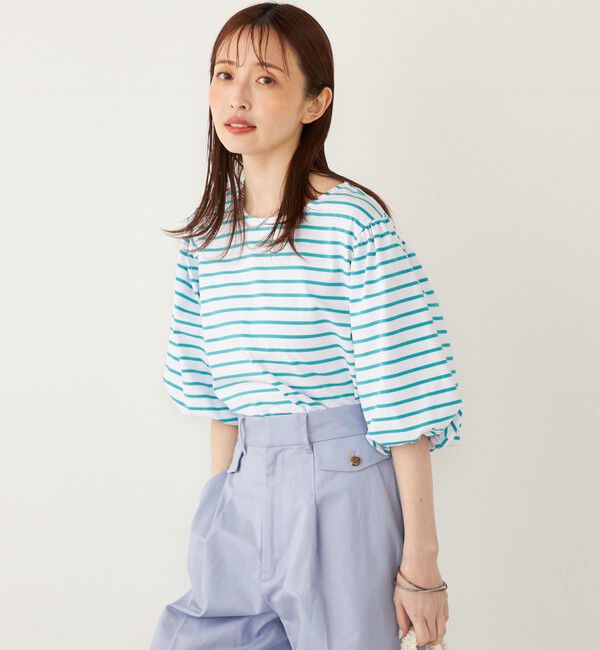 SHIPS Colors 「SHIPS Colors:〈洗濯機可能〉カラー ボーダー ギャザー スリーブ プルオーバー」|Tシャツ・カットソー|