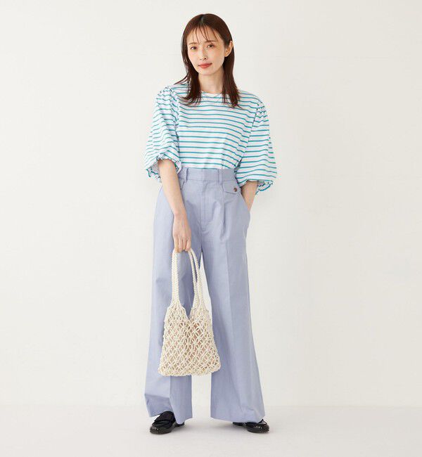 SHIPS Colors 「SHIPS Colors:〈洗濯機可能〉カラー ボーダー ギャザー スリーブ プルオーバー」|Tシャツ・カットソー|