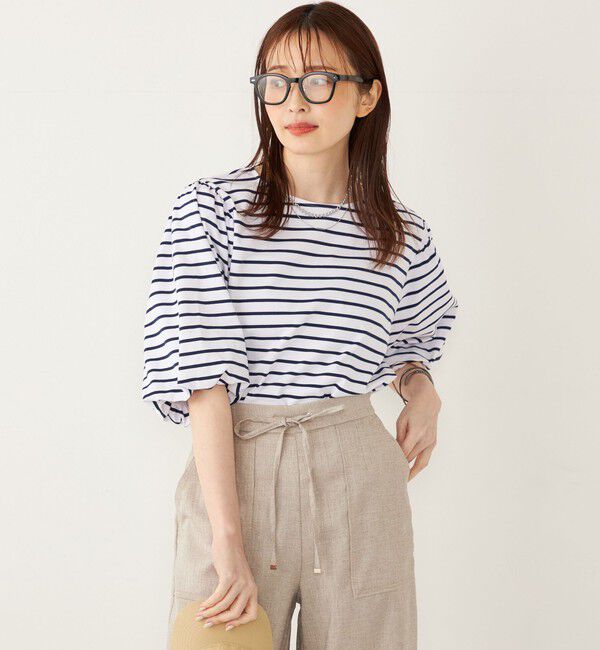 SHIPS Colors 「SHIPS Colors:〈洗濯機可能〉カラー ボーダー ギャザー スリーブ プルオーバー」|Tシャツ・カットソー|