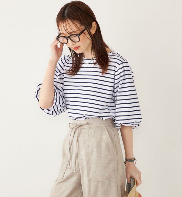 SHIPS Colors 「SHIPS Colors:〈洗濯機可能〉カラー ボーダー ギャザー スリーブ プルオーバー」|Tシャツ・カットソー|