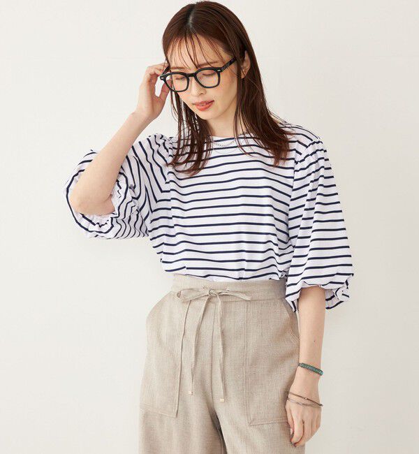 SHIPS Colors 「SHIPS Colors:〈洗濯機可能〉カラー ボーダー ギャザー スリーブ プルオーバー」|Tシャツ・カットソー|