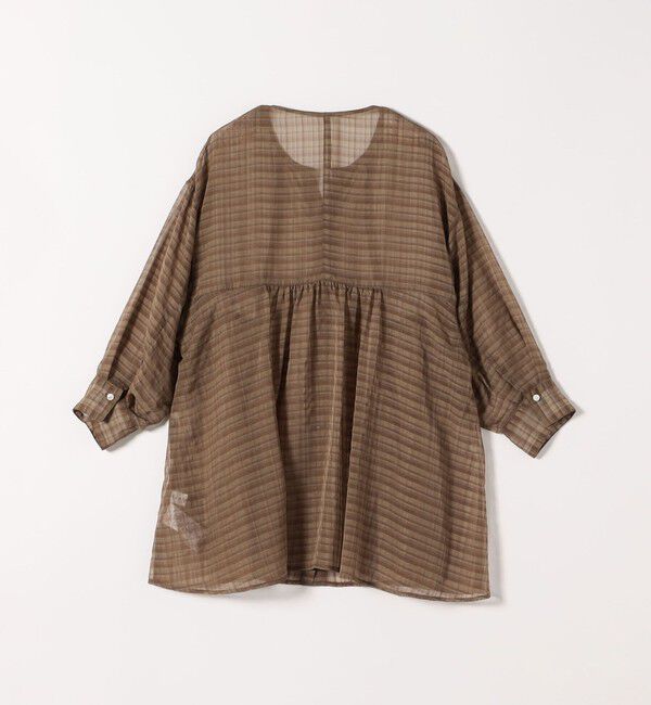 quaranciel「quaranciel:〈手洗い可能〉シアー チェック ノーカラー ハーフスリーブ ブラウス」|シャツ・ブラウス|