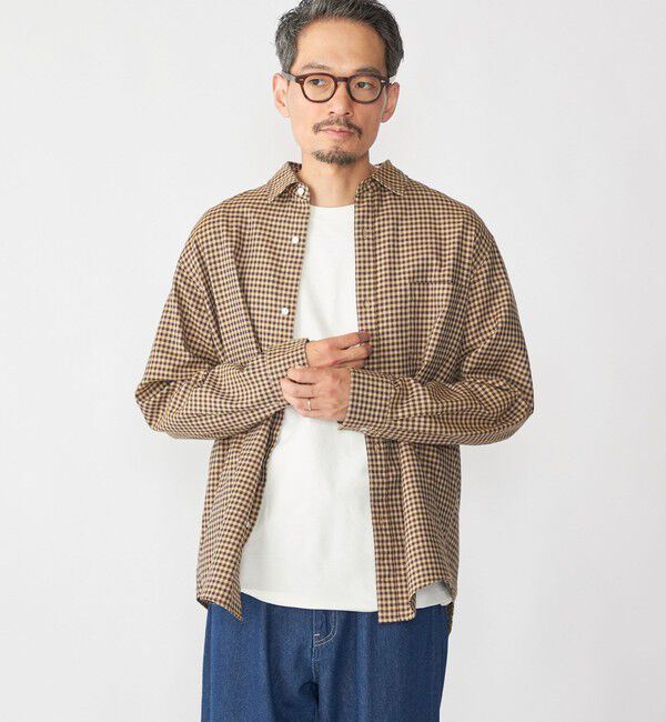 SHIPS「SHIPS: チェック レギュラーカラー ロングスリーブ シャツ」|シャツ・ブラウス|キャメル