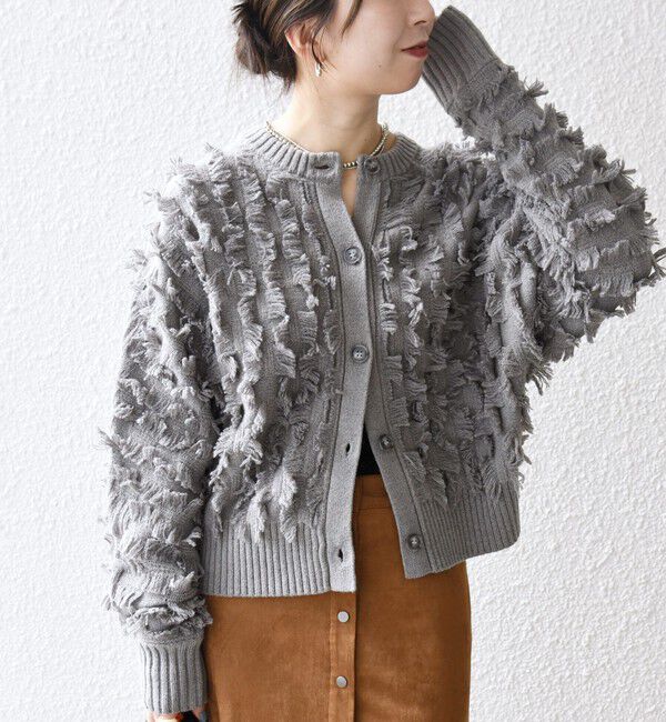SHIPS any「SHIPS any:〈手洗い可能〉フリンジ デザイン ドルマン ニット カーディガン」|カーディガン|