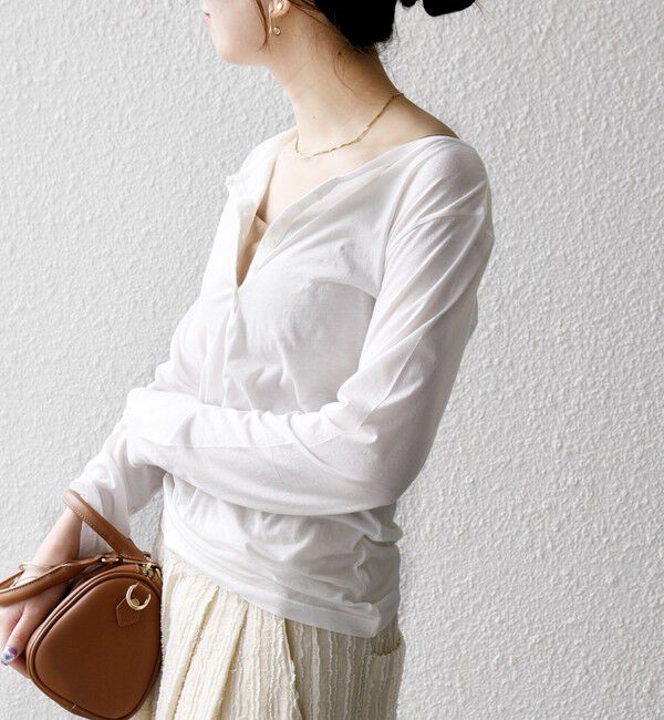 SHIPS any「SHIPS any:〈手洗い可能〉シアー コットン ヘンリーネック プルオーバー」|Tシャツ・カットソー|