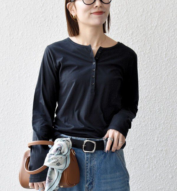 SHIPS any「SHIPS any:〈手洗い可能〉シアー コットン ヘンリーネック プルオーバー」|Tシャツ・カットソー|