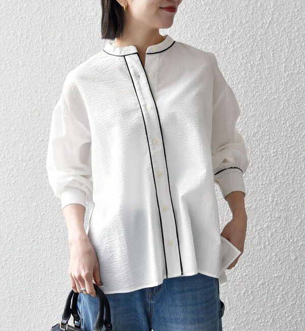 SHIPS any「《予約》SHIPS any:〈洗濯機可能〉サッカー バック リボン 配色 シャツ ブラウス」|シャツ・ブラウス|