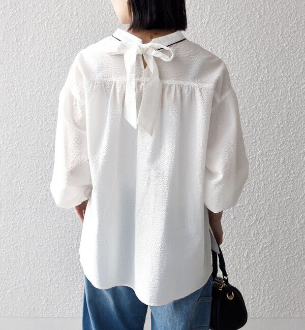 SHIPS any「《予約》SHIPS any:〈洗濯機可能〉サッカー バック リボン 配色 シャツ ブラウス」|シャツ・ブラウス|