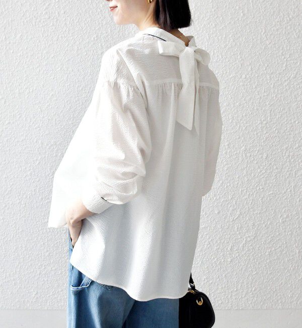 SHIPS any「《予約》SHIPS any:〈洗濯機可能〉サッカー バック リボン 配色 シャツ ブラウス」|シャツ・ブラウス|