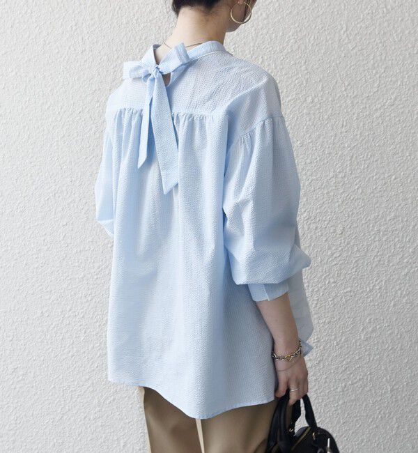 SHIPS any「《予約》SHIPS any:〈洗濯機可能〉サッカー バック リボン 配色 シャツ ブラウス」|シャツ・ブラウス|