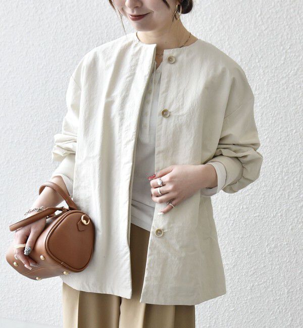 SHIPS any「《予約》SHIPS any:〈洗濯機可能〉ナイロン タスラン ノーカラー Aライン ブルゾン」|ブルゾン・スタジャン|