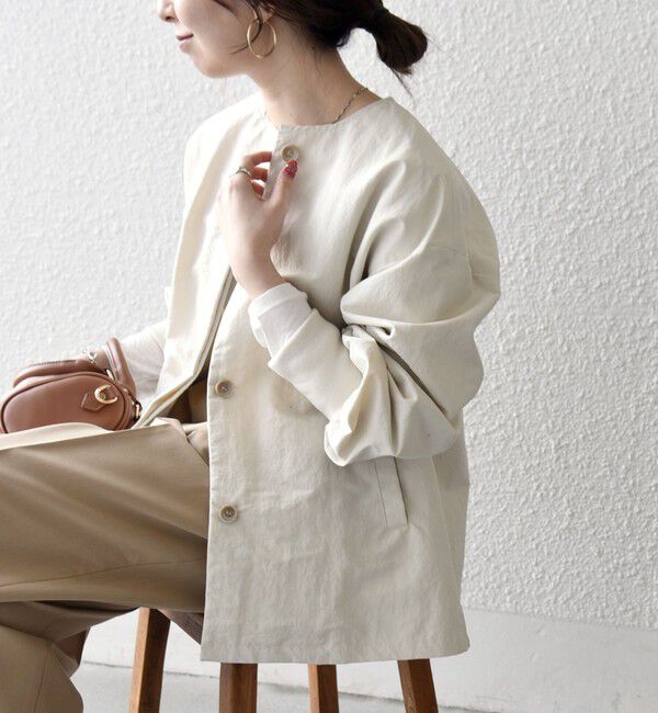 SHIPS any「《予約》SHIPS any:〈洗濯機可能〉ナイロン タスラン ノーカラー Aライン ブルゾン」|ブルゾン・スタジャン|