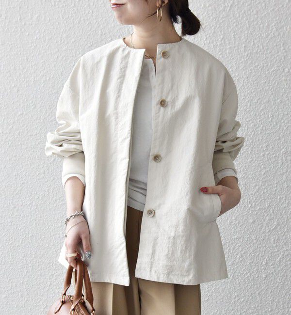 SHIPS any「《予約》SHIPS any:〈洗濯機可能〉ナイロン タスラン ノーカラー Aライン ブルゾン」|ブルゾン・スタジャン|