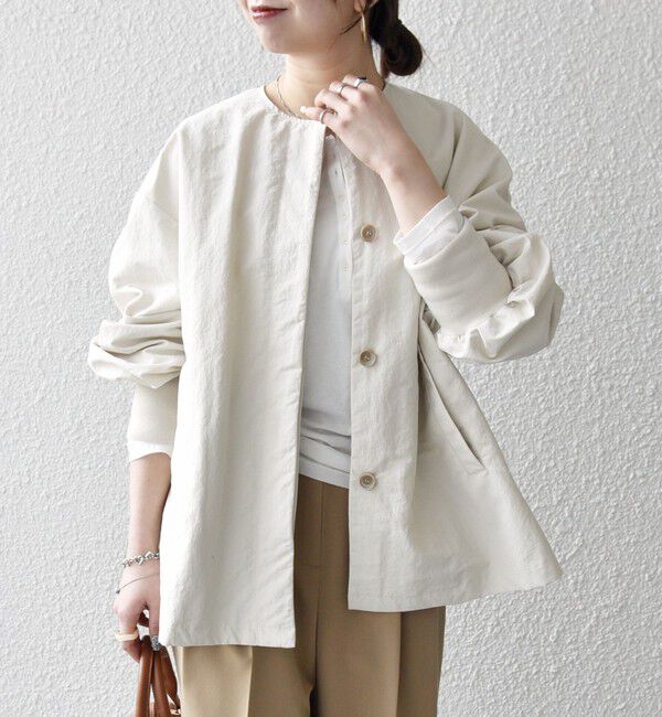 SHIPS any「《予約》SHIPS any:〈洗濯機可能〉ナイロン タスラン ノーカラー Aライン ブルゾン」|ブルゾン・スタジャン|