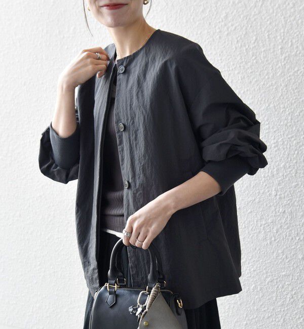 SHIPS any「《予約》SHIPS any:〈洗濯機可能〉ナイロン タスラン ノーカラー Aライン ブルゾン」|ブルゾン・スタジャン|